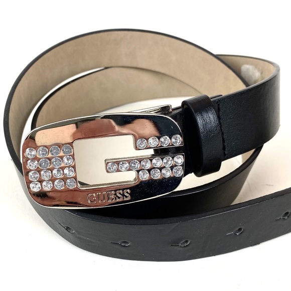 Guess Accessories - Guess Belt Black Rhinestones Silver Size M